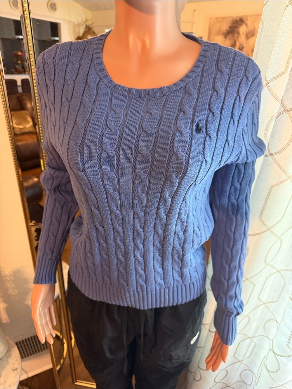 Ralph Lauren | Women's Cornflower Blue Polo Cable Knit Crewneck Sweater | Size M - Picture 9 of 9